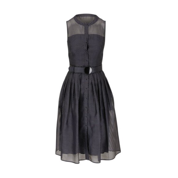 NWT Akris Punto Pin Dot Midi Dress Womens 4 Navy Blue Black Sleeveless Silk NEW - Picture 14 of 15